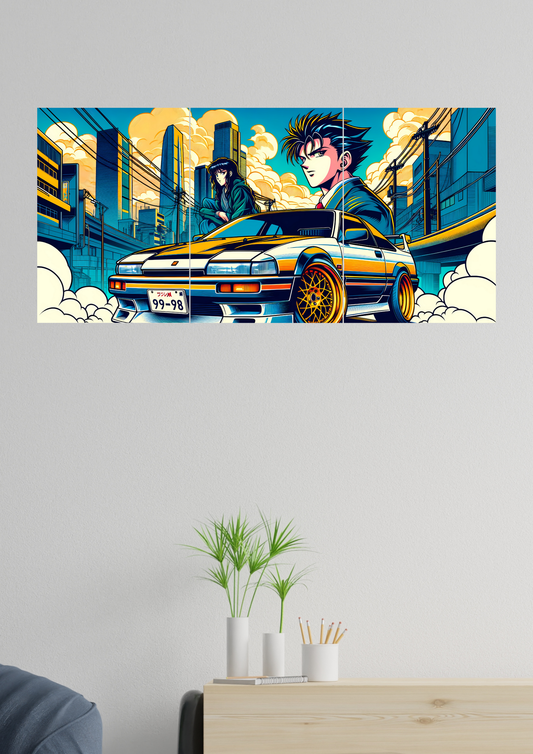 Car Racing x Anime Poster | Split Design Poster 