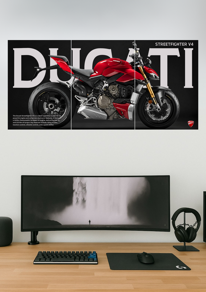Ducati Street Fighter V4 | Bike Set | Set of 3 Split Design Poster 