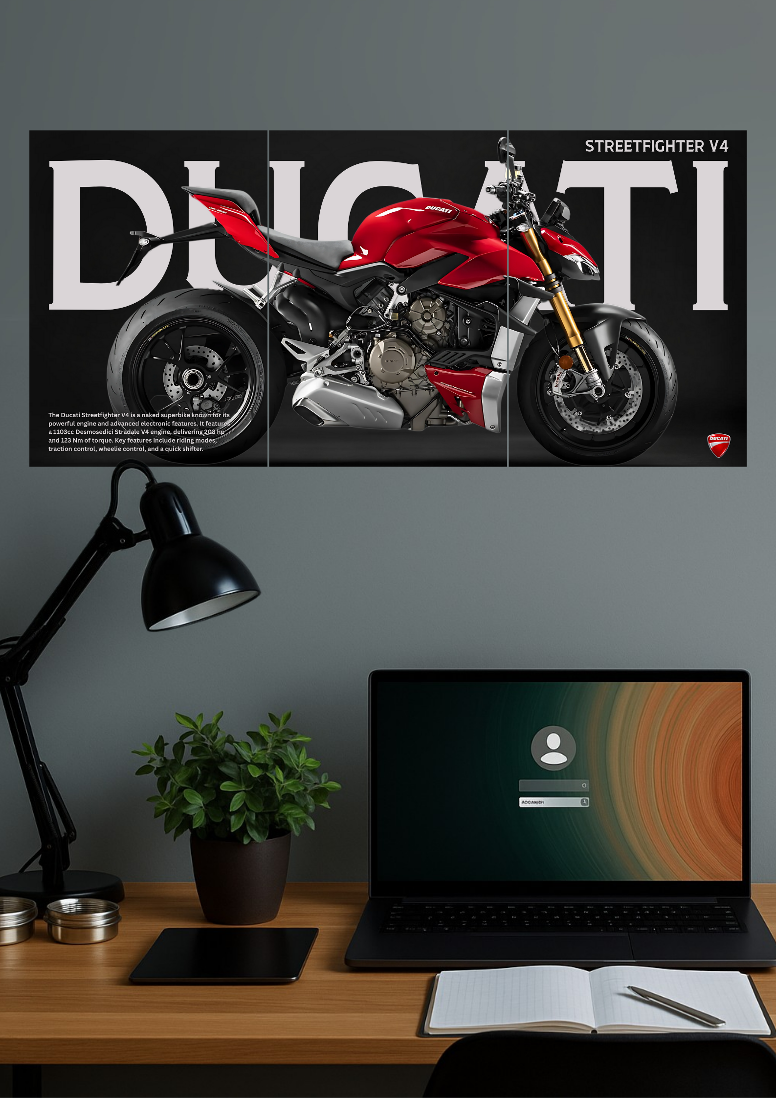 Ducati Street Fighter V4 | Bike Set | Set of 3 Split Design Poster 