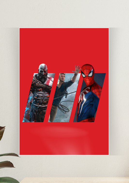GOD x Uncharted 4 x Spiderman 2 3D PSV Posters | Games Posters