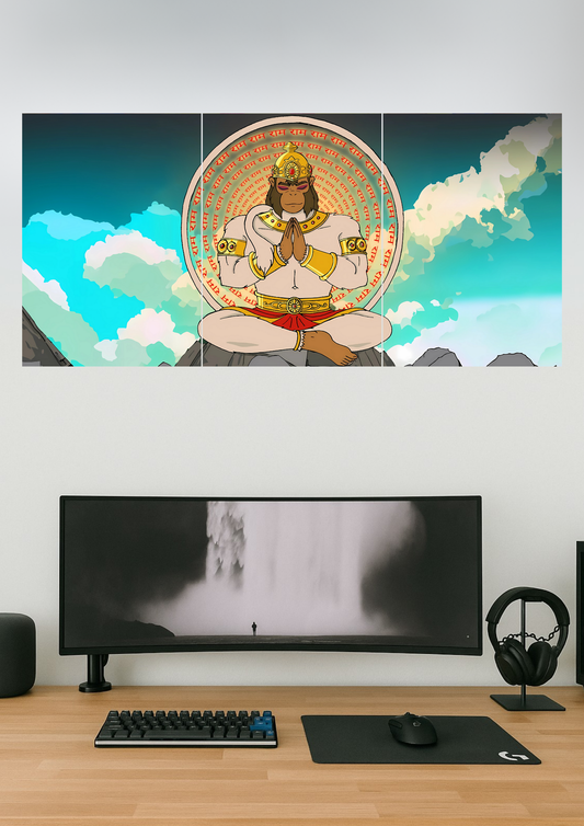 Shri Hanuman ji Anime Poster | Devotional Set | Set of 3 Split Design Poster